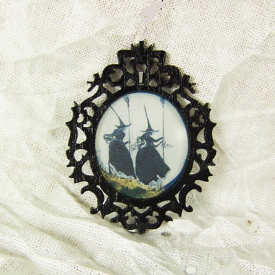 Halloween Witch Picture - Artisan Handmade Miniature in 1" - Click Image to Close
